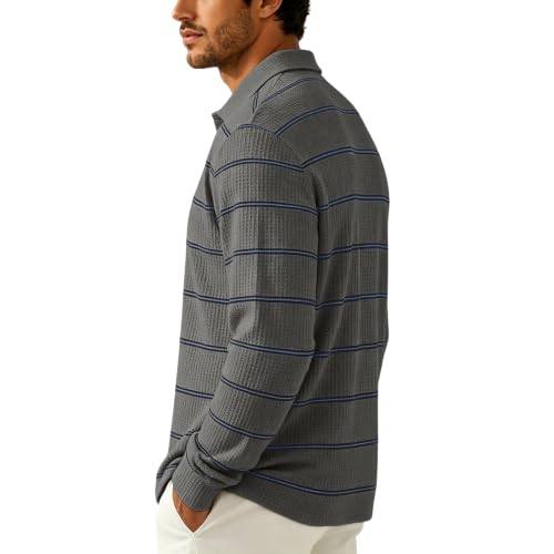 Mens Rugby Polo Collared Button Henley Mens Waffle Long Sleeve Shirt - image 3