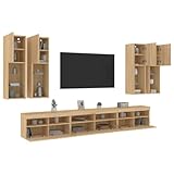 gecheer set mobili tv a muro 7 pz con luci led rovere sonoma,mobile tv pensile,sospeso,parete attrezzata,mobile porta tv,mobile tv da parete,set da soggiorno porta tv,armadietto a parete per tv