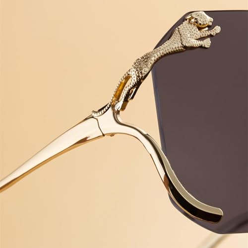 Oversized Rimless Sunglasses for Women Men Vintage Big Frame Punk Metal Leopard Luxury Popular4