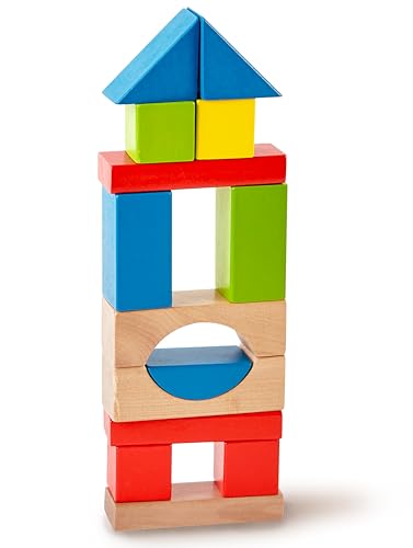 Image of Hape Maple Wood Kids Building Blocks Stacking Wooden Block Educational Toy Set for Toddlers, 50 Brightly Colored Pieces in Assorted Shapes and Sizes