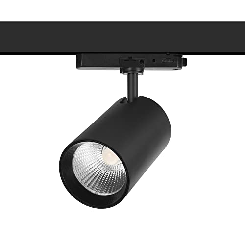 FORLIGHT Proyector LED de Carril 24.6W - Luz Blanca Neutra 4000K, 2103lm, Diámetro 90mm - Compatible con Carril Trifásico, Orientable, Fácil Instalación, Negro