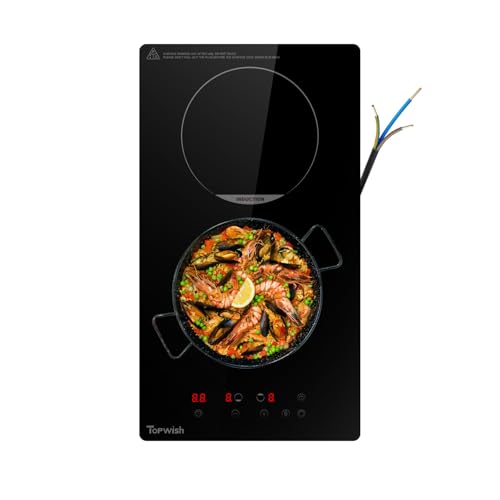 Topwish Placa de inducción, placa de inducción, 2 zonas, 2 zonas, placa de inducción con protección infantil, función Boost, control táctil, indicador de calor residual, cable de red, 29 x 52 cm