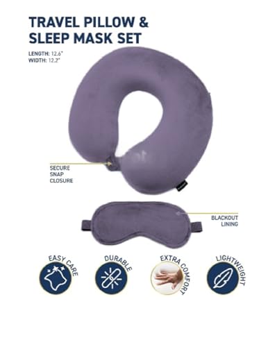 Image of Microfiber Travel Pillow with Eye Mask - Soft Neck Support Pillow for Airplane, Car, Train & Office - Compact & Lightweight Travel Essentials Set for Men & Women,Grey