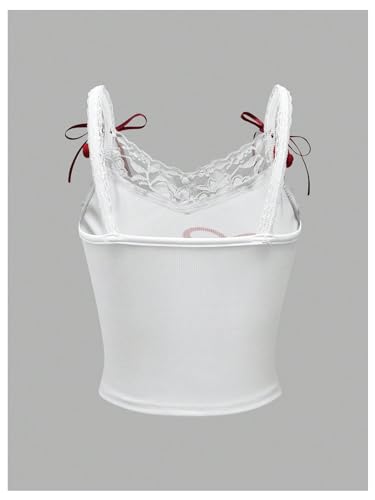 SHENHE Women's Lace Trim Cute Cherry Print Spaghetti Strap Kawaii Top Crop Cami Tank2