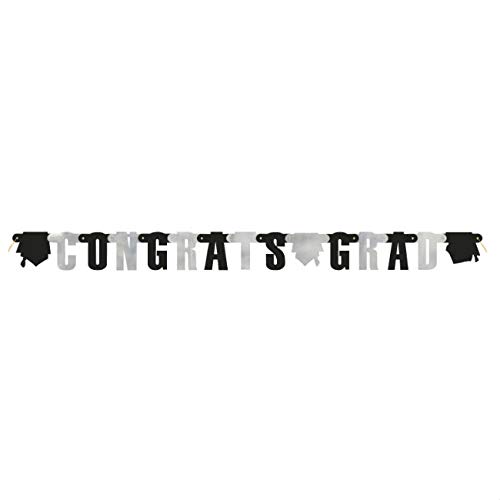 Unique Abschluss-Banner „Congrats Grad“ 1,37 M – Silber/schwarzes Banner Für Schulabschluss-Partys