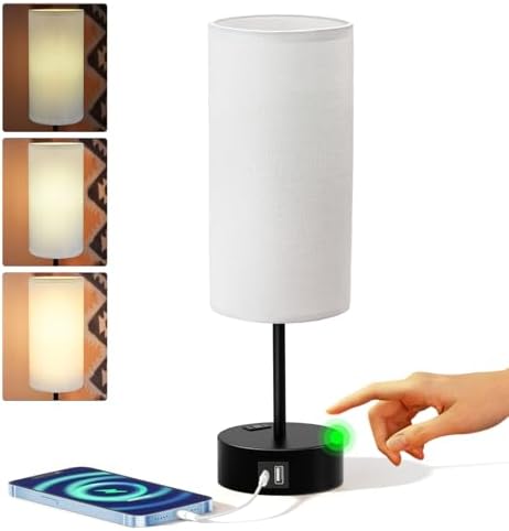 KPQ Touch Control Bedside Lamp with USB & AC Outlet – 14”