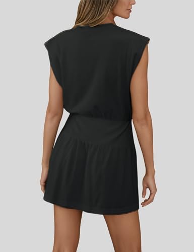 InterNos Womens Summer Mini Dress Lightweight V Neck Cap Sleeves A-Line Casual Athletic Dress4