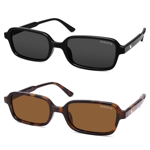 HERJOUR Polarized Trendy Retro Rectangle Sunglasses Womens Mens 90s Classic Vintage Sun Glasses AR82383