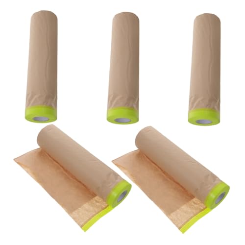 KICHOUSE Automotive Painting Masking Paper Roll Pre Taped for Cars Walls 5pcs Self Adhesive Kraft Paper Tape