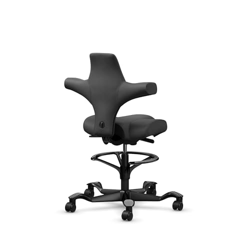 Image of HAG Capisco Sit to Stand Chair-Black Frame-Upholstered Midnight Black-with Foot Ring
