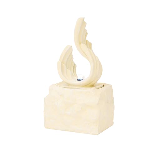 Image of XBrand 25 inch H Outdoor Garden Water Fountain, Stone-Look Modern Sculptural Freestanding Fiber Resin Fountain with LED Lights for Patio, Backyard, Porch & Lawn, White
