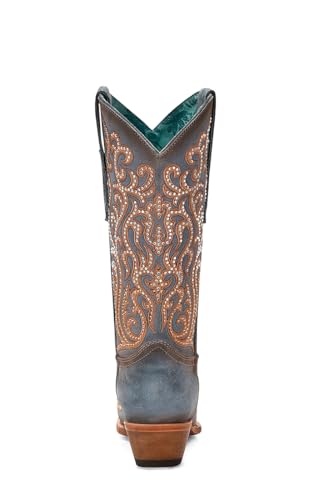 Corral Boots Womens Embroidered Rhinestone Snip Toe Dress Boots Mid Calf Mid Heel 2-3" - Blue, Brown3
