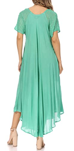 Image of Sakkas Egan Long Embroidered Caftan Dress /Cover Up with Embroidered Cap Sleeves