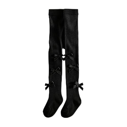 Image of VIKITA Girls Ribbed Tights with Bow - Soft Daily Knitted Leggings