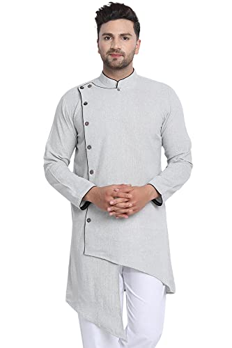 SKAVIJ Men's Tunic Top Cotton Long Kurta Indian Wedding Casual Summer Shirt