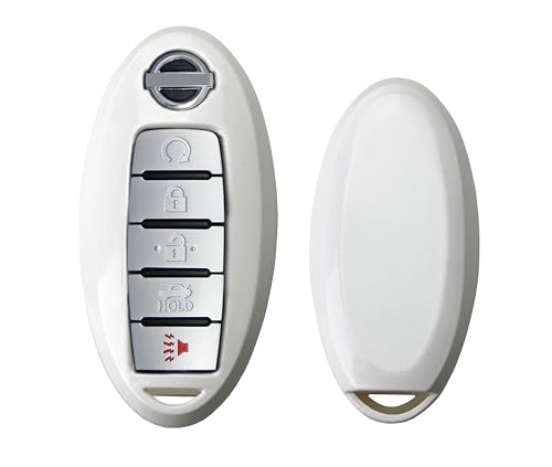 iJDMTOY Exact Fit Gloss Metallic White Smart Key Fob Shell Compatible with Nissan Armada Rogue GT-R Murano Pathfinder Sentra Leaf Titan (4-Button only)