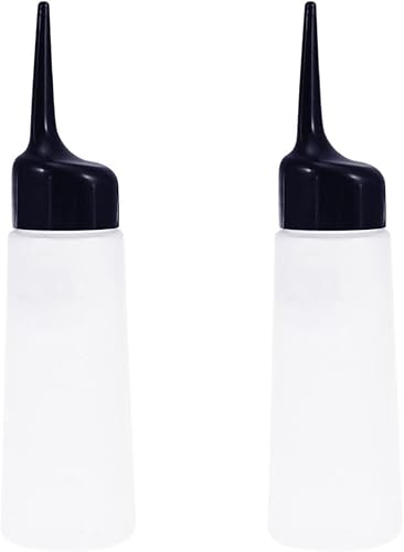 FOMIYES Aplicador de botella de color para el cabello, 2 botellas de tinte para el cabello con punta inclinada negra, botellas de peine de raíz para