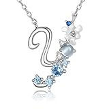Picture of VIKI LYNN Initial Necklace for Women 925 Sterling Silver Letter Necklace Initial Y with Blue Flower Cubic Zirconia Pendant Birthday Engagement Gift for Women,Mom,Her, Couple