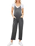 POSHGLAM Women's Maternity Jumpsuits Sleeveless V Neck Adjustable Spaghetti Strap Loose Straight Overalls Stretchy Rompers(Dark Grey, Large)