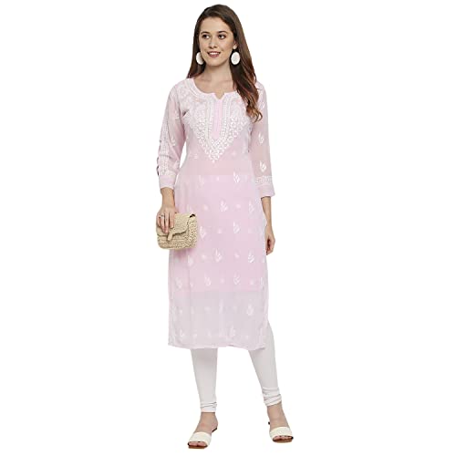 Image of indiankala4u Lucknow Chikankari Hand Embroidered Kurta for Women with Matching Inner, Georgette