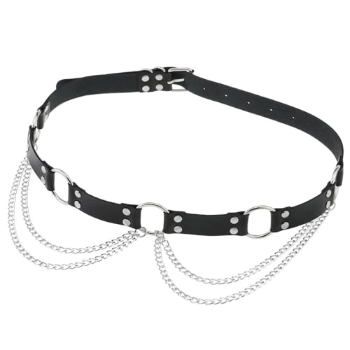 FM FM42 Multicolor PU Simulated Leather Rivets O Ring 2-Layer Chain Adjustable Waist Belt4