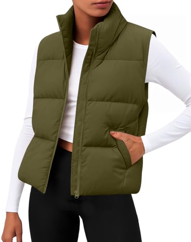 Zeagoo Women Puffer Vest Sleeveless Cropped Outerwear Warm Winter Lightweight Coat Stand Up Collar Down Jackets With Pockets