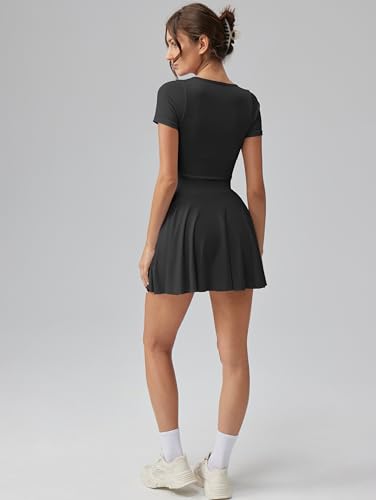 OQQ Women's Square Neck Ruffle Hem Mini Dress Summer Short Sleeve with Shorts Party Dresses4