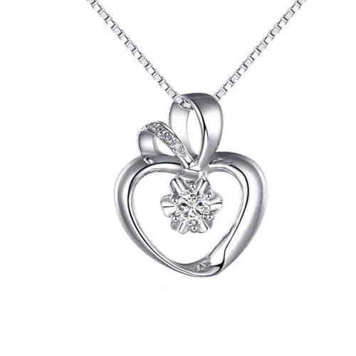 Homxi Colgante de 950 Platino para Mujer, Corazón Hueco con Diamante de 0,09ct, Colgante Collar de Plata para Mujer