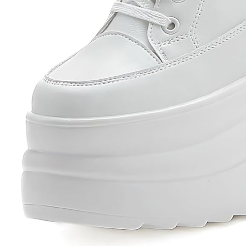 5 inch Black White Platform Sneakers for Women- 8cm Chunky Sole 5cm Hidden Wedge Heel-Leather Chunky Platform Shoes for Female Footwear3