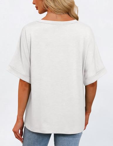Womens Oversized T Shirts V Neck Loose Fit Shirts Short Sleeve Summer Casual Tops 2025 Trendy Blouses Y2K Plain Tees4