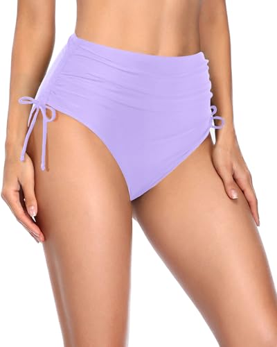 Image of Holipick Women's High Waisted Bikini Bottom | Tummy Control Ruched, Full Bum Coverage, Full Lining, Adjustable Drawstring Tie Side, Swimming, Beach
