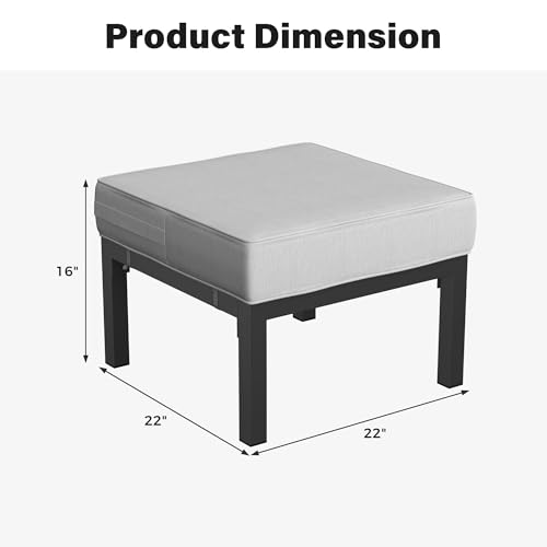 Solaste Outdoor Footstools Patio Ottoman Set of 2, Aluminum All-Weather Outdoor Footrest Seat with Removable Cushions, Patio Furniture Ottomans for Garden, Backyard, Poolside-Grey - Thumbnail 4
