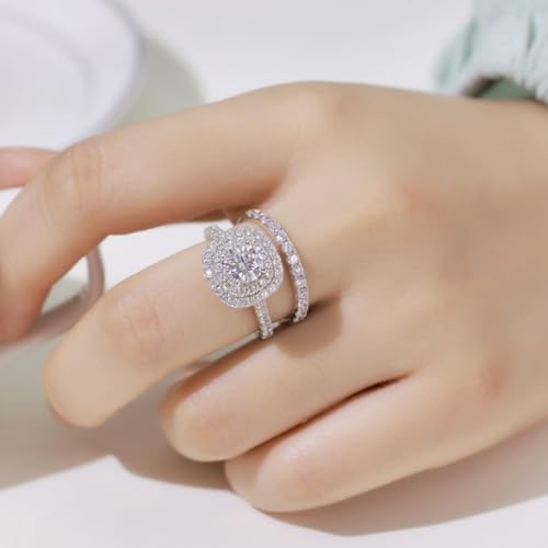Halo Wedding Ring Set for Women 2.8 Ctw Moissanite Bridal Ring Set Engagement Ring Set Women's Bridal Set 925 Sterling Silver 10K 14K 18K Gold2