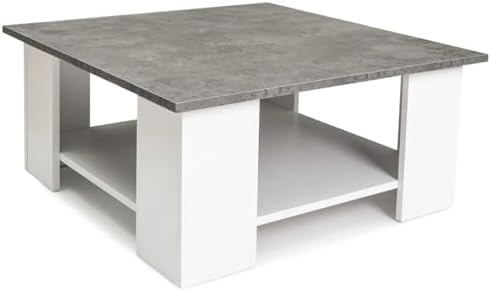 IDMarket - Table Basse carrée ELI Blanche Plateau Effet béton