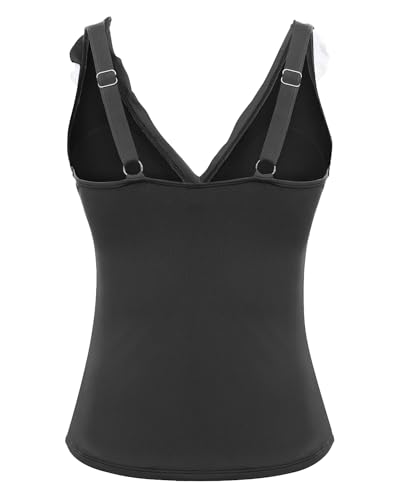 Image of Ruffle V Neck Tankini Top Only Women Tummy Control Swimsuit Tank Top | Removable cups for custom bust lift, Blend soft spandex to stretch easily