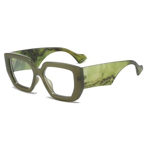 LJCZKA Thick Frame Blue Light Glasses Women Men Oversized Fashion Square Computer Glasses Anti Eyestrain Eyeglasses (GreenGreen)