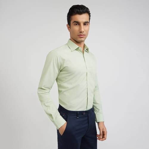 Image of Raymond Men Slim Fit Solid Pattern Pure Cotton Semi Cutaway Collar Full Sleeve Formal Shirt