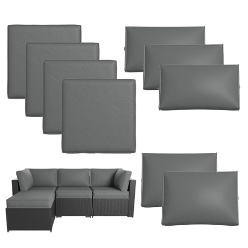 Breezestival Patio Furniture Replacement Cushions for Outdoor Furniture Set of 4 Thick Patio Sofa Cushions for Outdoor Furniture 9-Piece Splashproof Fade Resistant Cushions for Outdoor Couch Grey