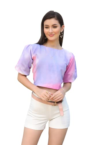 Image of Leriya Fashion Women Striped Top with Half Sleeves for Office Wear, Casual Wear Both Use to Western Top & Saree for Blouse