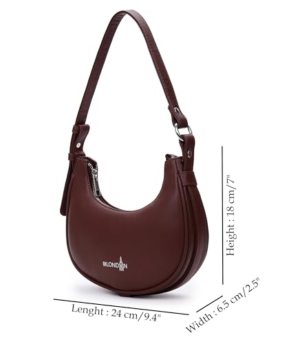 Image of K London Women's Vegan Leather Half Moon Bag | Stylish Black Shoulder Hobo | Compact Baguette Purse for Office, Casual, Party & Travel Use