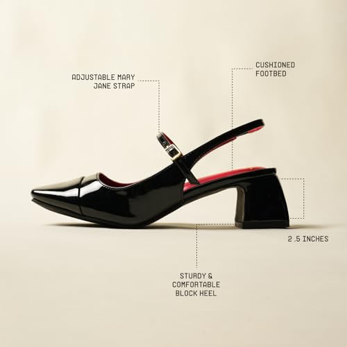Image of Theater Women Twiggy Mary Jane Block Heel Sandals with Square Toe and Adjustable Buckle Slingback | Cushioned Comfort for Office & Formal Wear