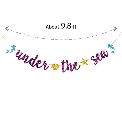 Halawawa Purple Glitter Under The Sea Banner, Ocean Theme Birthday/Baby Shower Party Decor Banner, Kids Boys Girls Birthday Party Decoration, Mermaid Theme 1St 2Nd 3Rd 4Th 5Th Birthday Party Supplies #TOP1