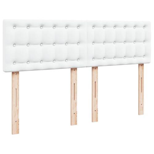 vidaXL Boxspringbett, Polsterbett Bett mit Matratze, Bettgestell mit Kopfteil Lattenrost, Doppelbett für Schlafzimmer, Weiß 140x200cm Kunstleder – Bild 5