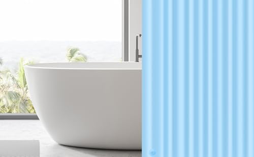 Image of EHZNZIE Light Blue Shower Curtain Liner 72x72, PEVA Waterproof Bath Curtain, No Chemical Smell, 3 Weighted Magnets, Durable with Rustproof Metal Grommets
