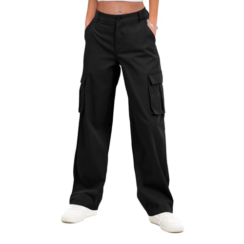 Gracyoga Black Cargo Pants for Women 2025 High Waisted Casual Pants Baggy Stretchy Y2k Streetwear Trousers with 6 Pockets Large