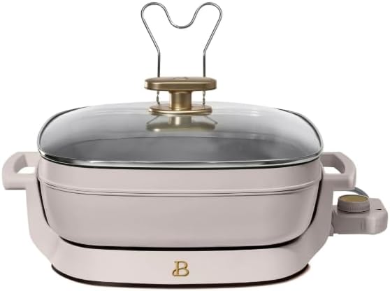 Beautiful 5-in-1 Electric Skillet ~ Expandable up to 7 Qt With Glass Lid, by Drew~Barrymore(Porcini Taupe)