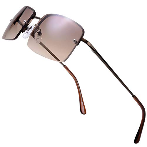The Fresh Minimalist Small Rectangular Sunglasses Clear Eyewear Spring Hinge - Gift Box Package (302-Copper, Gradient Brown, 57)