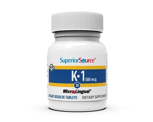 superior source vitamin k1 500 mcg - bone strength amp health support supplement - vitamin k supplement aids blood health amp calcium absorption - 100 sublingual dissolving tablets