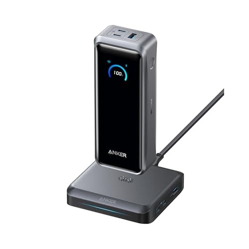 Anker Prime Powerbank mit Ladebasis, 26.250mAh, 300W Ausgangsleistung, für 6 Geräte gleichzeitig, bidirektionales Laden, flugtauglich, App-Steuerung, für MacBook, iPhone 17/16 Serie und weit