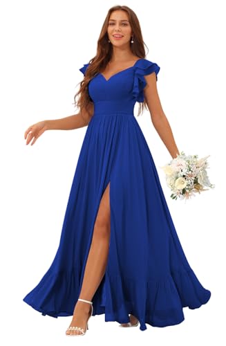 Image of Clothfun Ruffle Sleeve Elegant Bridesmaid Dresses Long Chiffon Formal Dress CYN007